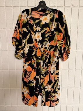 Rip Curl Tropical Floral Button-Front Dress - Black/Orange